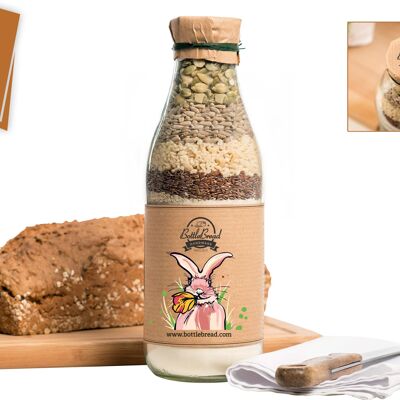 BottleBread "Easter Bunny with Flower" Baking Mixture Bread Baking Mixture in a Glass Bottle Easter Gift Easter Gift