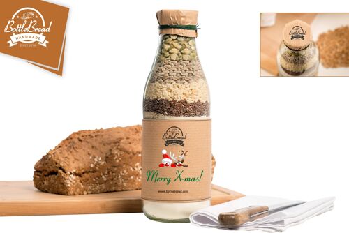 BottleBread "Merry X-mas" Backmischun Brotbackmischung im Glas Flasche Geschenk zu Weihnachten Weihnachtsgeschenk