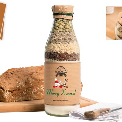 BottleBread Mélange à pâtisserie "Merry X-mas" Mélange à pain dans une bouteille en verre Cadeau pour Noël Cadeau de Noël