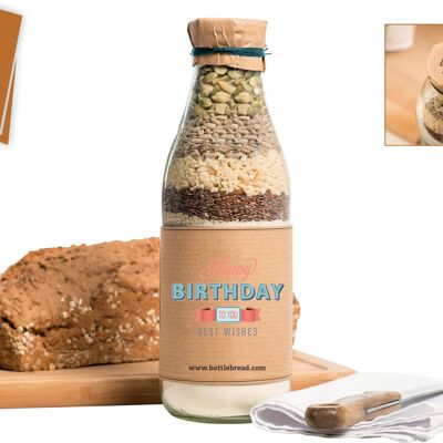 BottleBread "Happy Birthday" Retro-Design Backmischung Brotbackmischung im Glas Flasche Geburtstagsgeschenk Geburtstag Geschenk