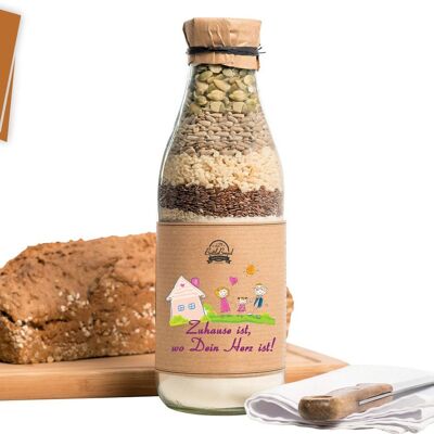 Bottlebread "Home is where your heart is" Baking Mixture Bread Baking Mixture in a Bottle Glass Gift Entry Gift Entry