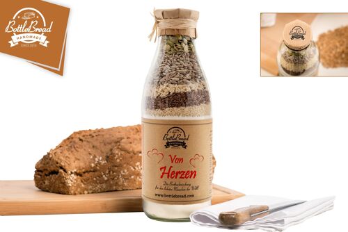 BottleBread "Von Herzen" Backmischung Brotbackmischung im Glas Flasche Valentinstag Geschenk Geschenkidee