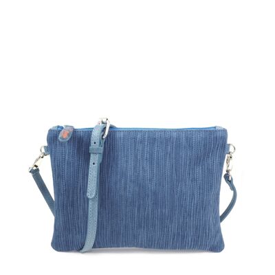 Sac pochette en cuir uni et imprime BAMBOU 28 bleu