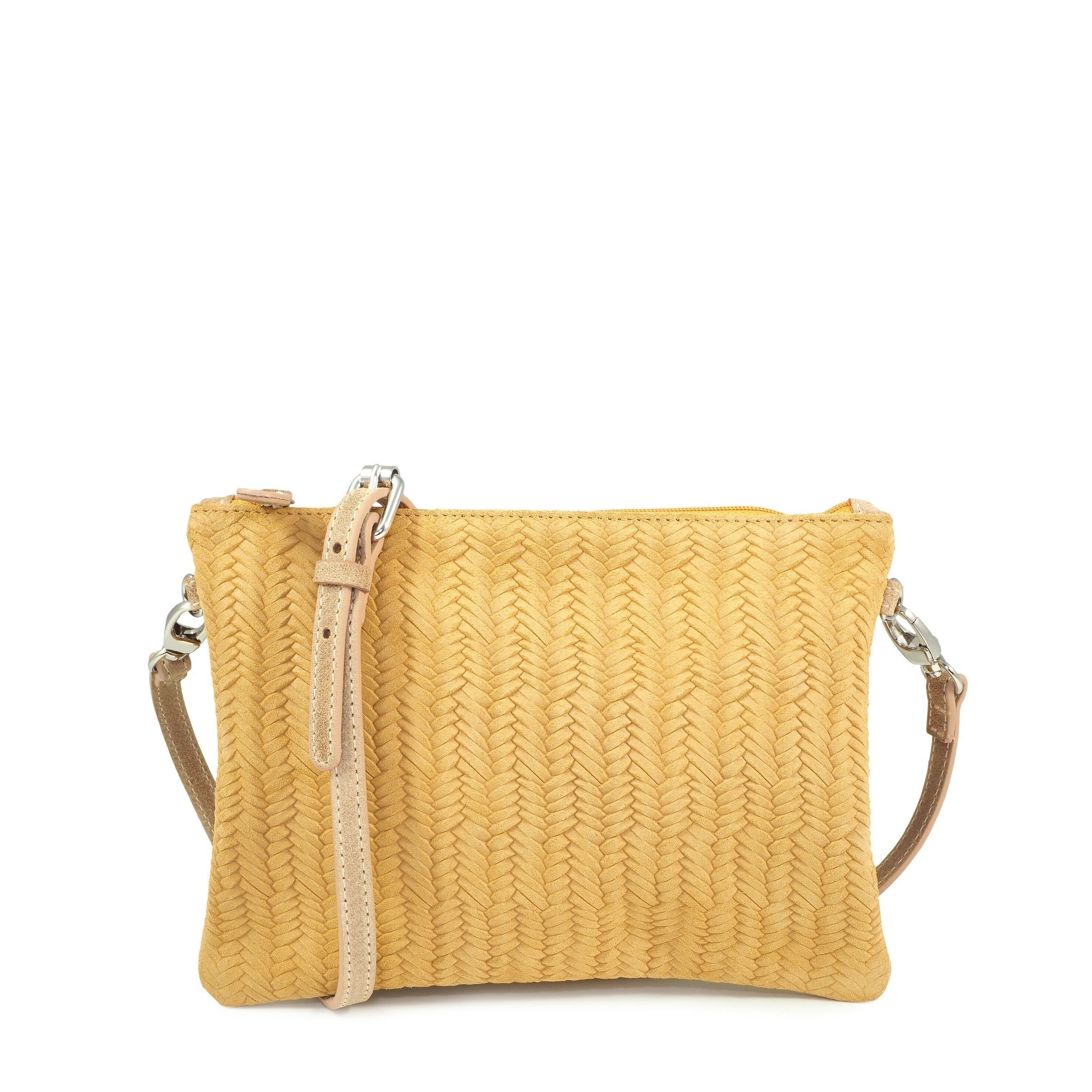 Sac pochette en cuir uni et imprime BAMBOU 28 jaune paille