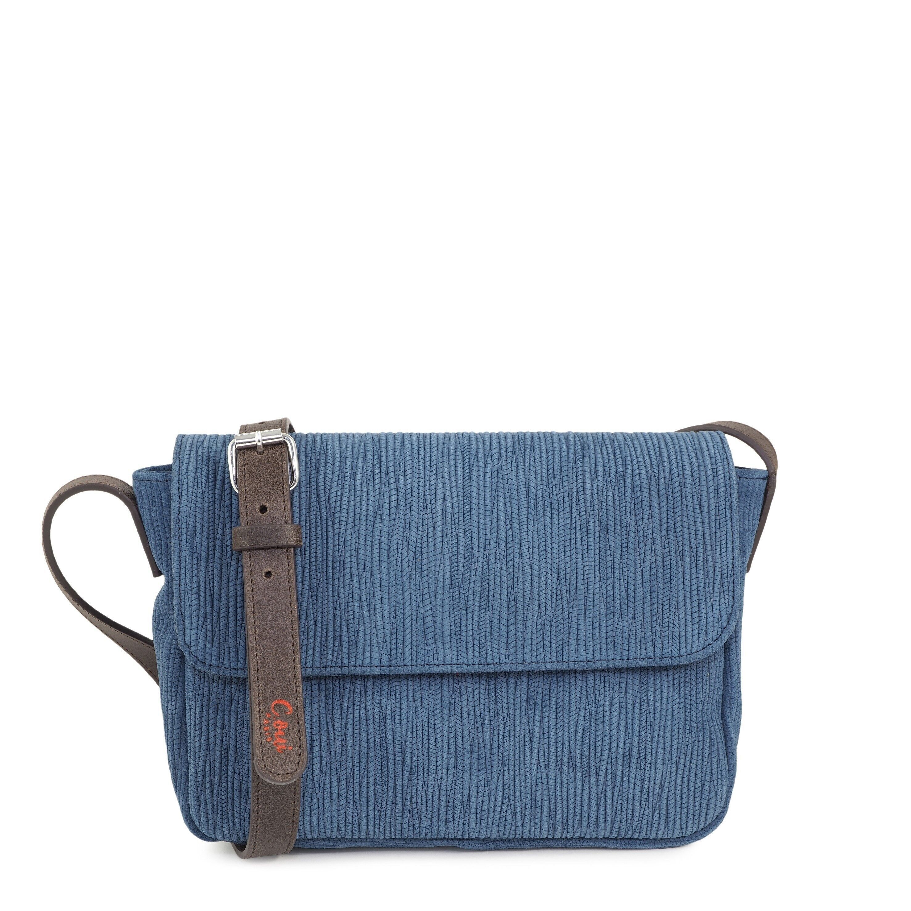 Borsa a tracolla in pelle stampata BAMBOU 54 blu