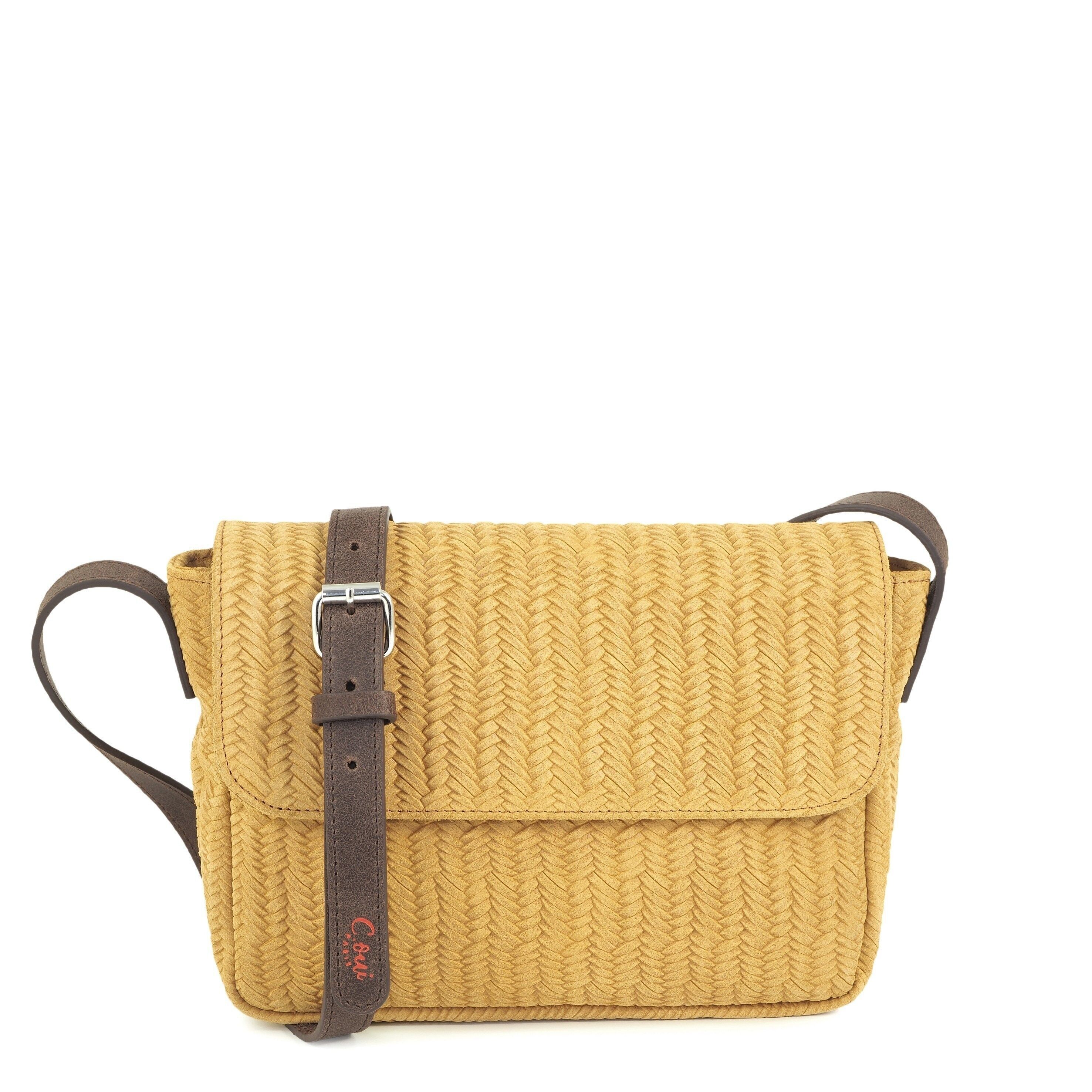 Borsa a spalla BAMBOU 54 in pelle stampata giallo paglierino