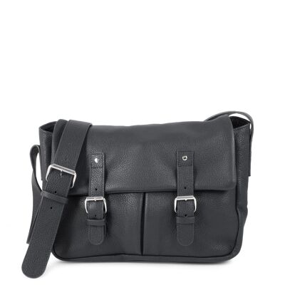BONN 02 BLACK Bandolera de piel granulada negro