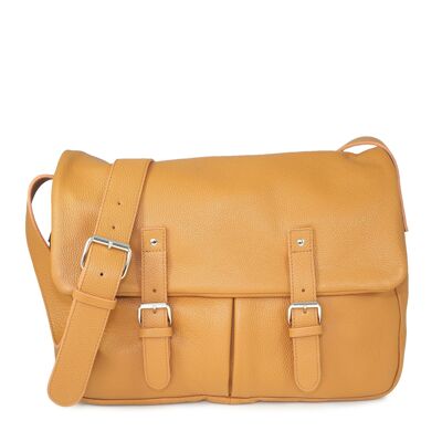 Bolso bandolera BONN 13 de piel granulada camel tamaño L
