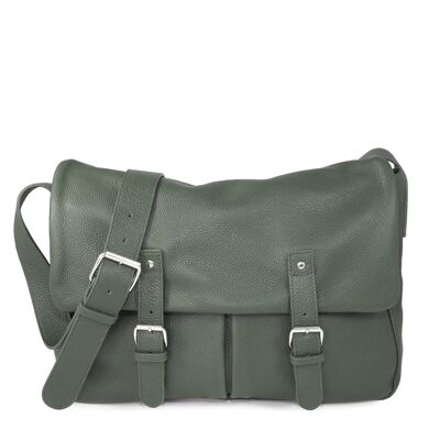 Sac Besace cuir grainé BONN 13 Vert-taille L