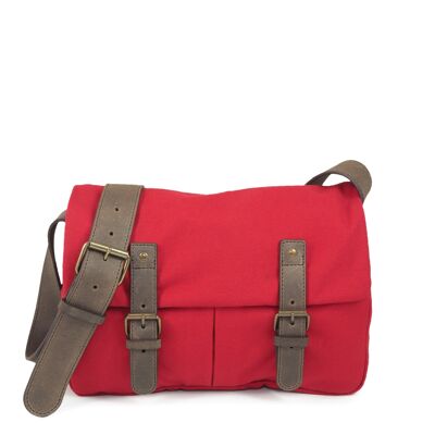 Sac Besace en toile et cuir - format moyen -BRUSSELS 02 rouge