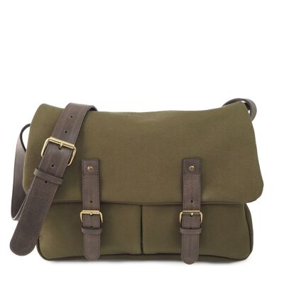 Cartero grande de lona y piel - BRUSSELS 13 khaki