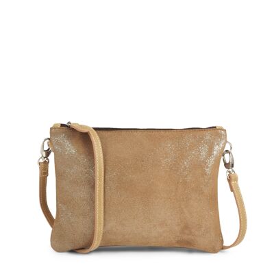 CANNES 28 taupe iridescent leather clutch bag