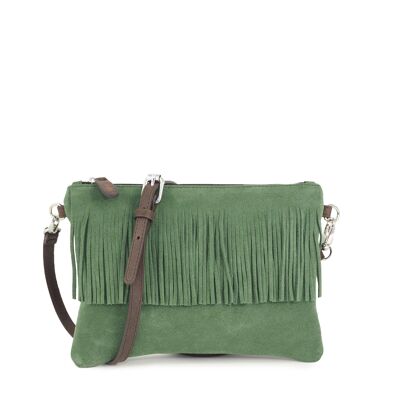 Bolso de mano Carnaby 28 de piel con flecos verde