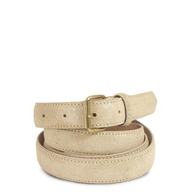 Iridescent leather belt - width 25 mm - one size - adjustable champagne