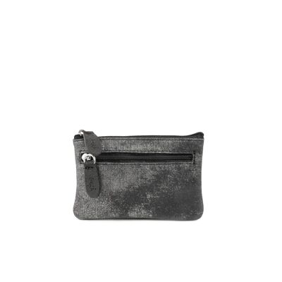 Monedero plano de piel con cremallera gris grafito