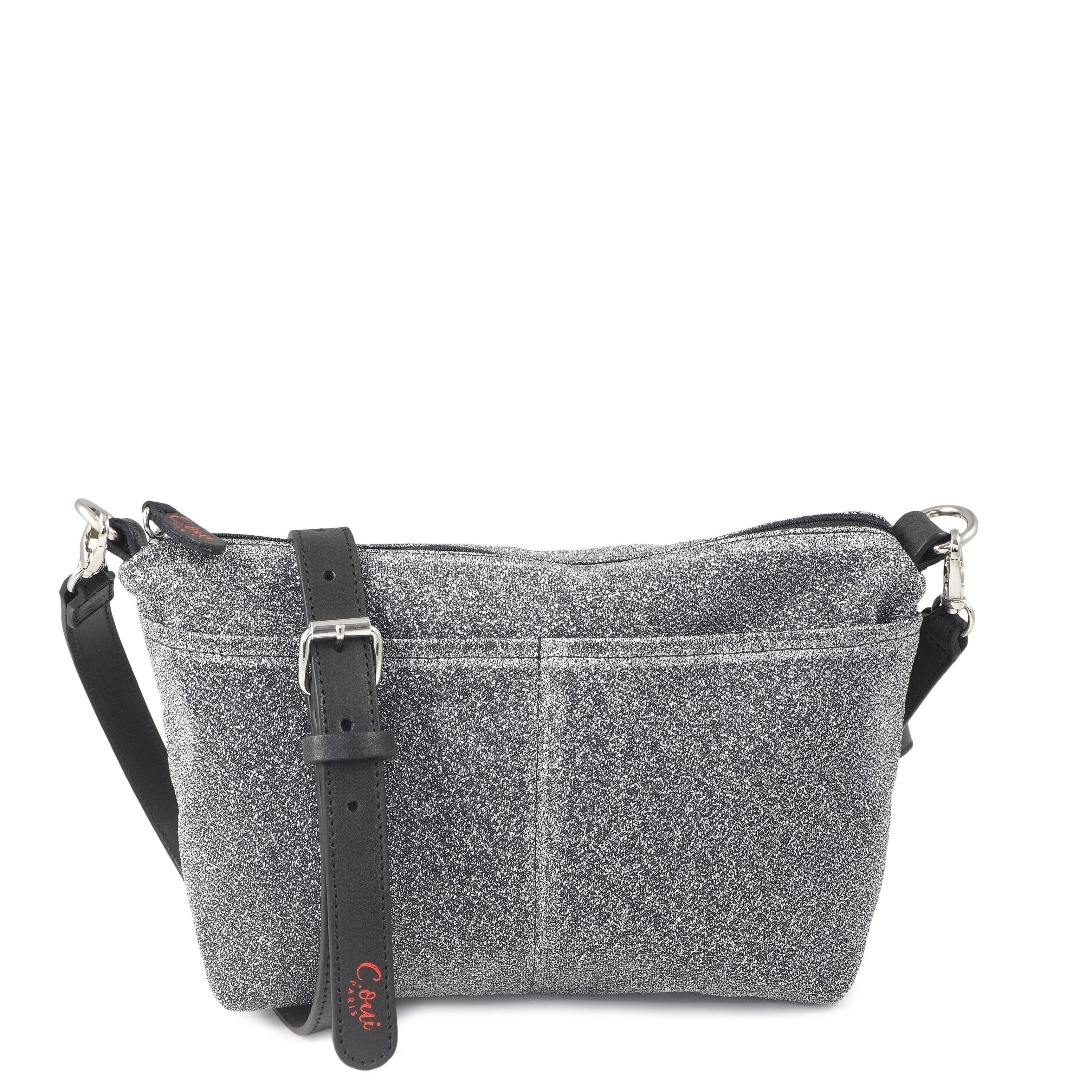 Borsa a tracolla in tessuto metallico IBIZA 75XS grigio argento