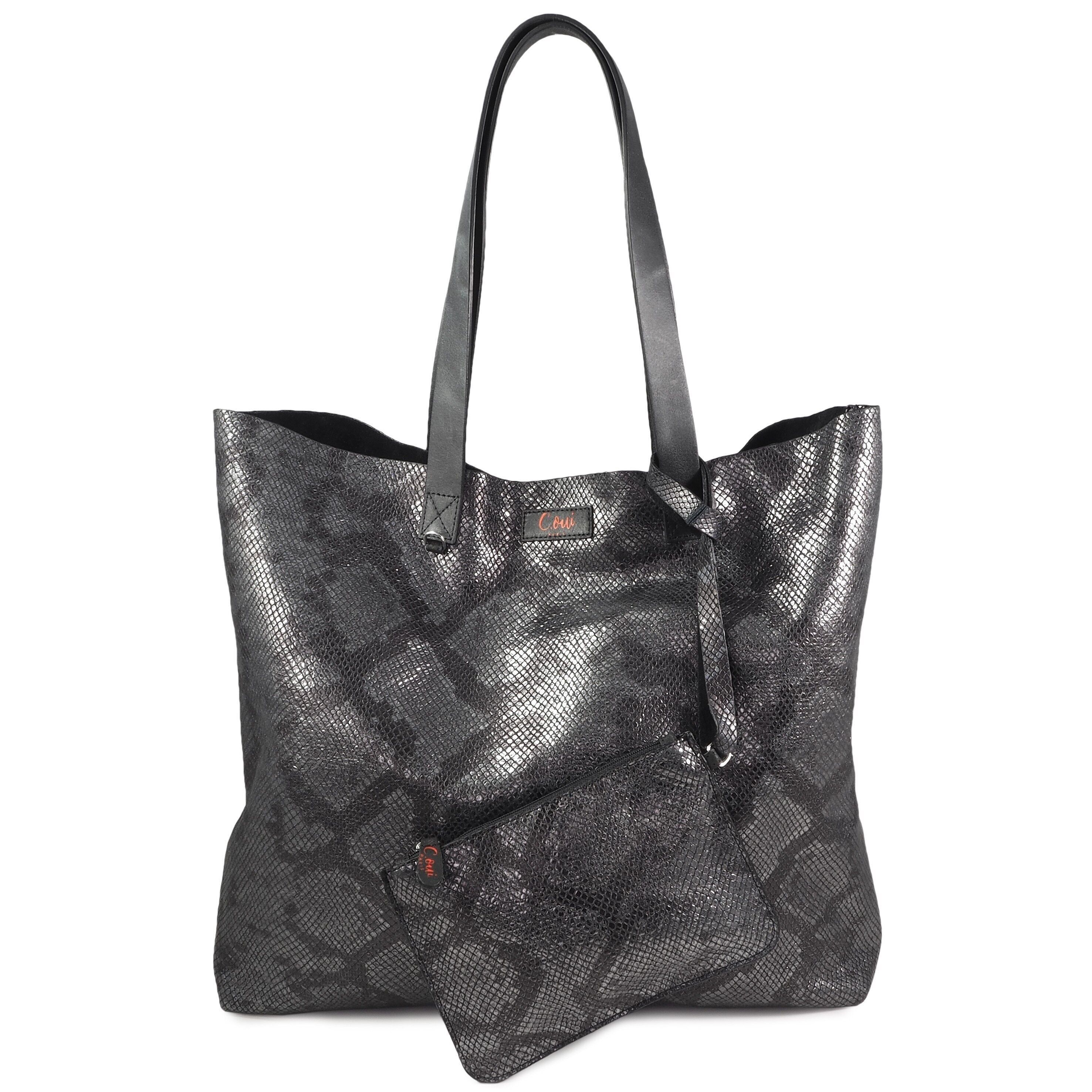 Borsa tote MIAMI 37 in pelle argento