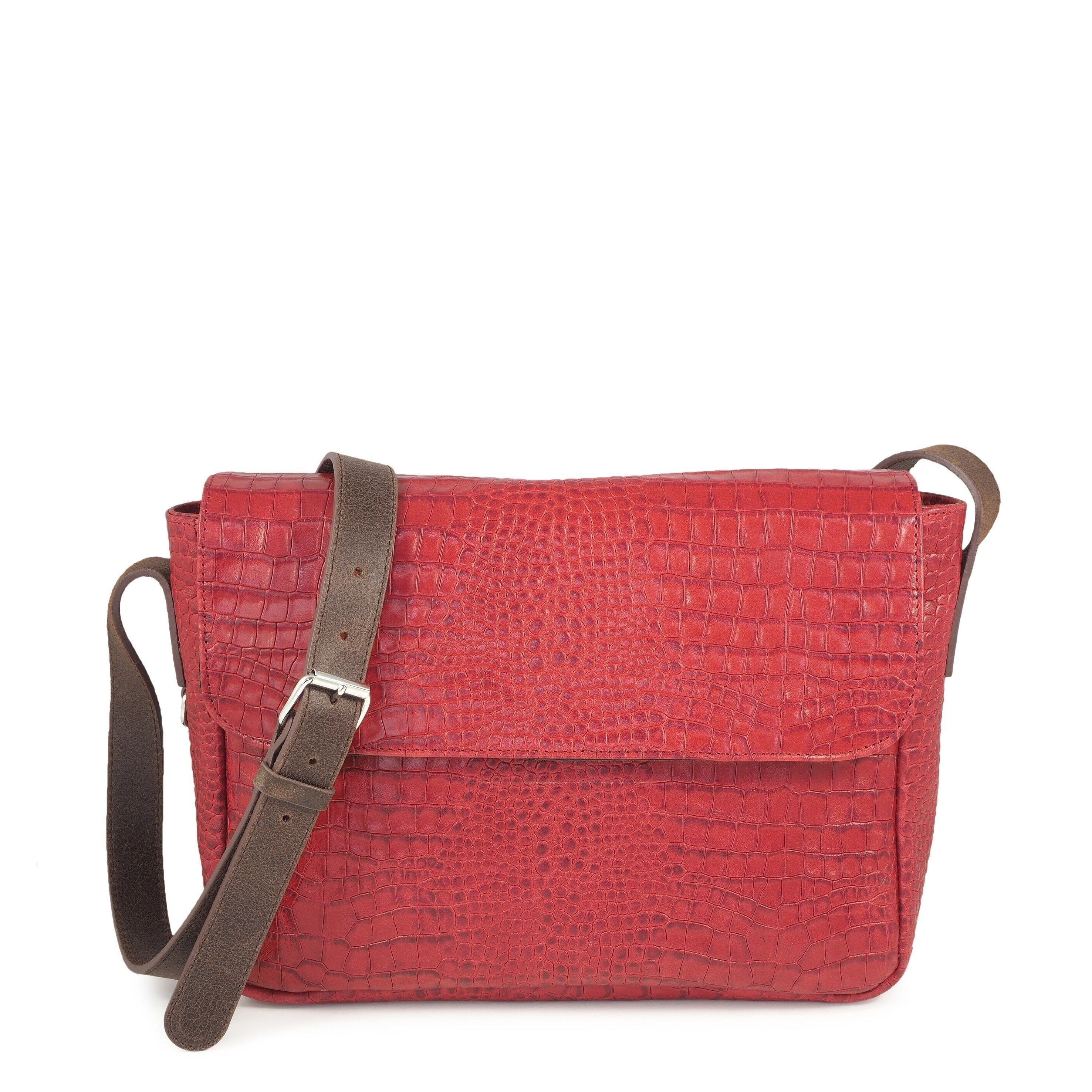 Borsa a tracolla in coccodrillo rossa TOSCANE 07 rossa