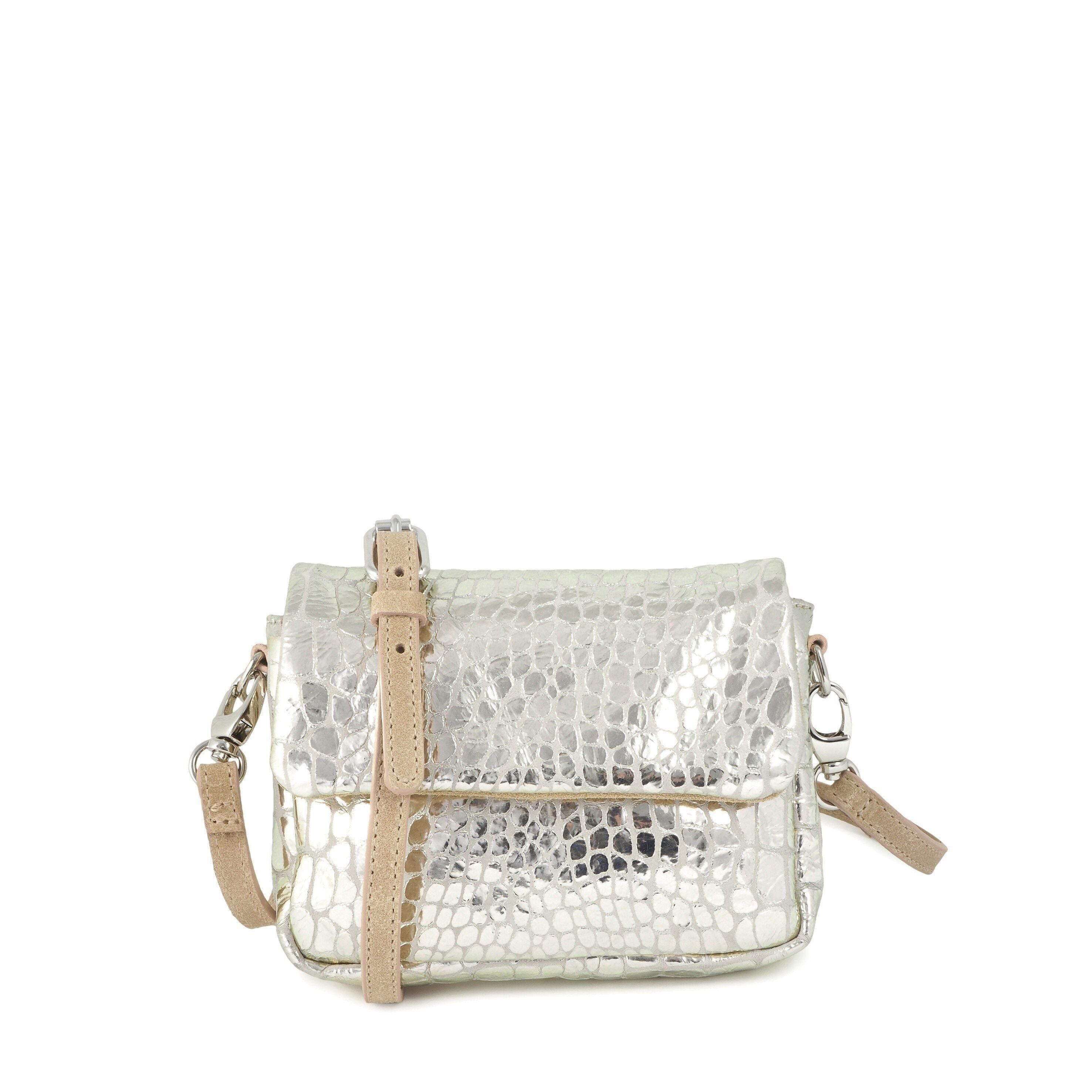 Borsa mini cartella TOSCANE 8 in pelle di coccodrillo argento