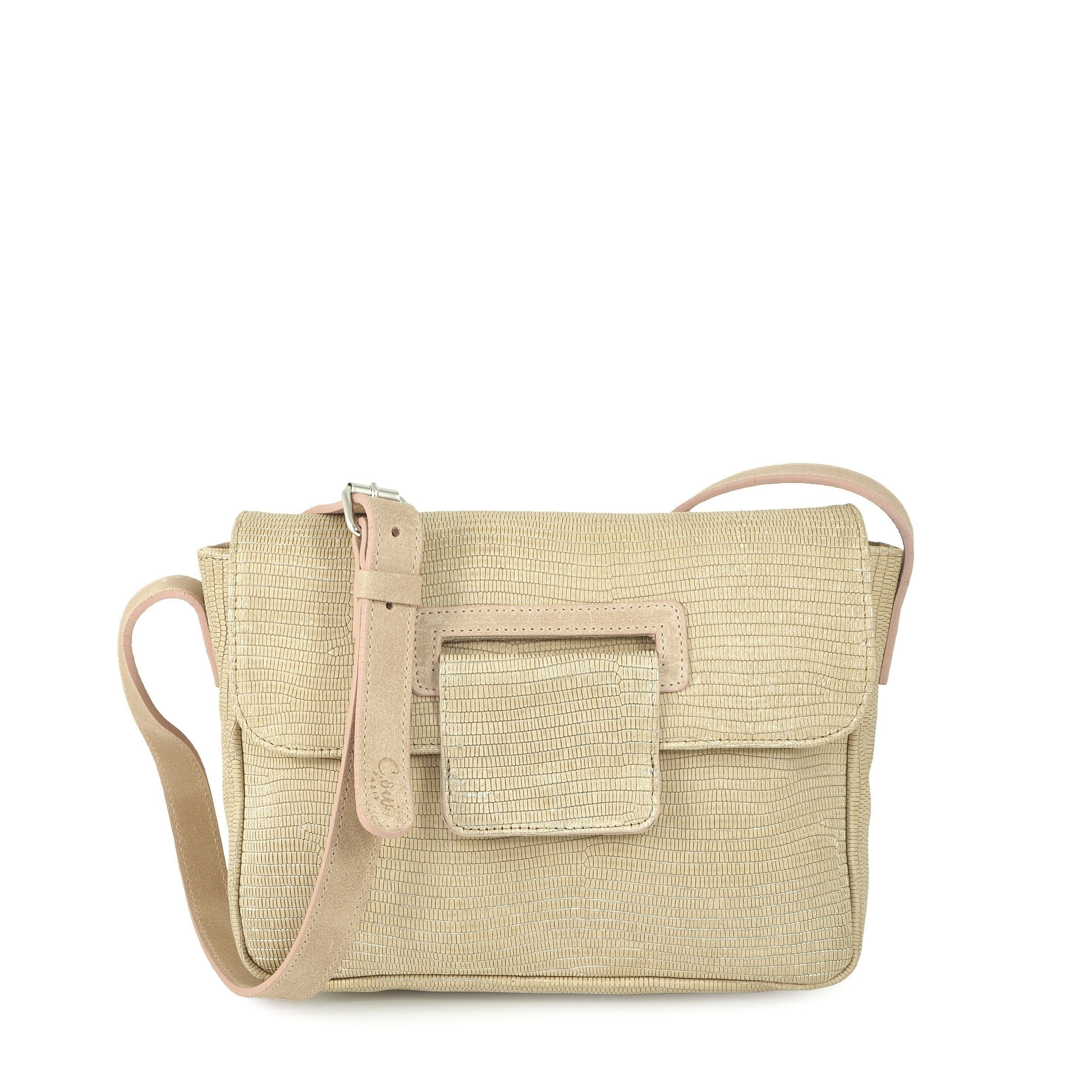 Sac bandoulière cuir façon python beige et or TOSCANE 54 beige