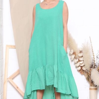 Green patterned back strap shoulder dress