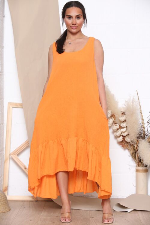 Orange patterned back strap shoulder dress