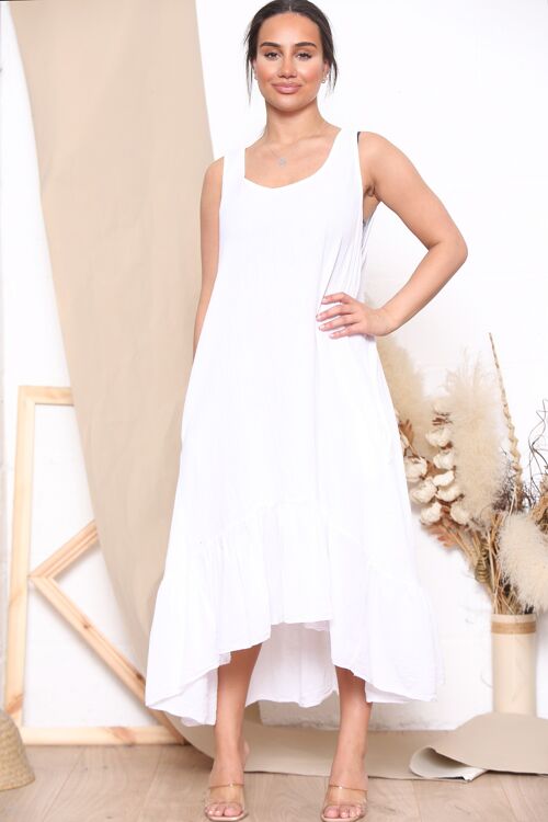 White patterned back strap shoulder dress