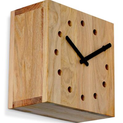 Doble - reloj de pared de diseño fabricado en madera de roble - M - roble aceitado