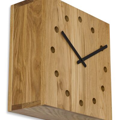 Doble - reloj de pared de diseño fabricado en madera de roble - L - roble aceitado