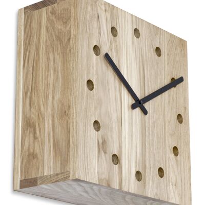 Doble - reloj de pared de diseño fabricado en madera de roble - L - roble sin tratar
