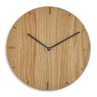 Solid mini wall clock made of solid wood with quartz movement - oiled oak - black