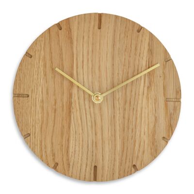 Mini horloge murale solide en bois massif avec mouvement à quartz - chêne huilé - or