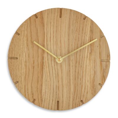 Mini reloj de pared macizo de madera maciza con movimiento de cuarzo - roble aceitado - oro