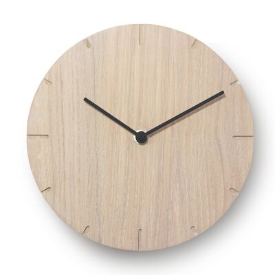 Solid Mini - Horloge murale en bois massif avec mouvement à quartz - Chêne cérusé - Noir