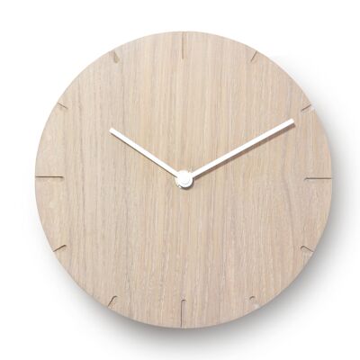Solid Mini - Horloge murale en bois massif avec mouvement à quartz - Chêne cérusé - Blanc