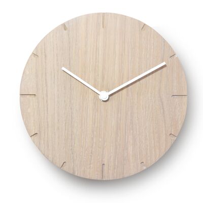 Solid Mini - Horloge murale en bois massif avec mouvement à quartz - Chêne cérusé - Blanc