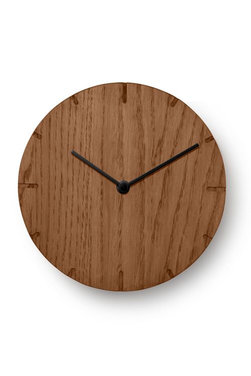 Solide Mini - Wanduhr aus massivem Holz mit Quarz-Uhrwerk - Räuchereiche - Schwarz