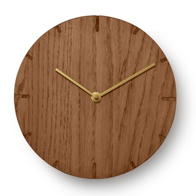 Solid Mini - Solid Wood Wall Clock with Quartz Movement - Smoked Oak - Gold