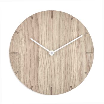 Solid Mini - Horloge murale en bois massif avec mouvement à quartz - Chêne non traité - Blanc 1