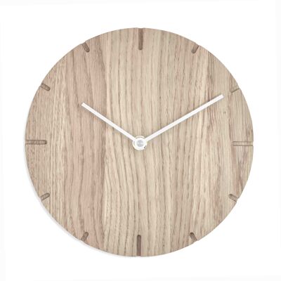 Solid Mini - Reloj de pared de madera maciza con movimiento de cuarzo - Roble sin tratar - Blanco