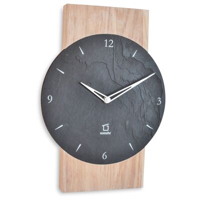 Schesaplana - wall clock oak limed solid wood with slate - radio clockwork