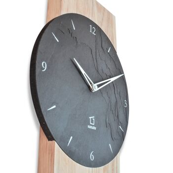 Schesaplana - horloge murale chêne cérusé bois massif avec ardoise - radio horlogerie 3