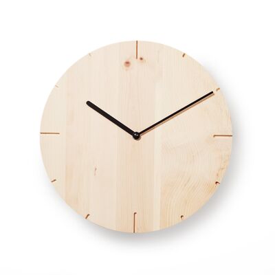 Sólido - Reloj de pared de madera maciza con mecanismo de radio - Pino piñonero suizo sin tratar