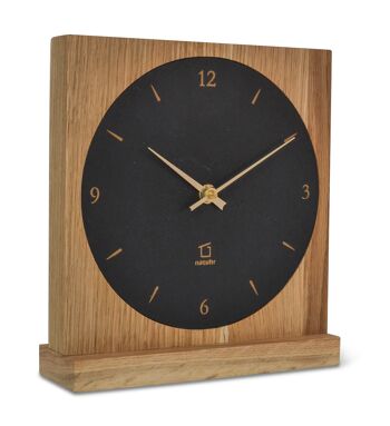 Horloge de table chêne bois massif pierre naturelle - chêne huilé - radio horlogerie 1