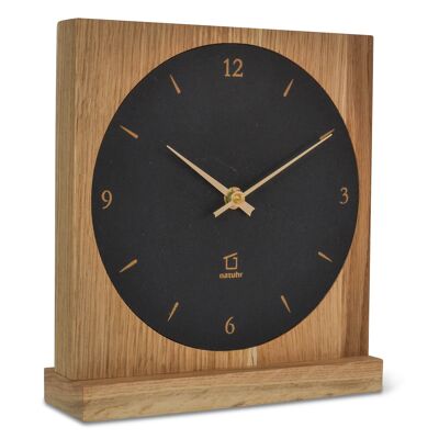 Horloge de table bois massif chêne pierre naturelle - chêne huilé - mouvement quartz