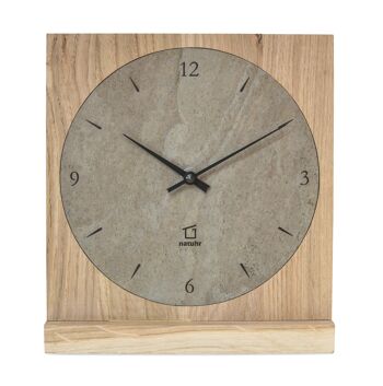 Horloge de table bois massif chêne pierre naturelle - chêne huilé - mouvement quartz 5