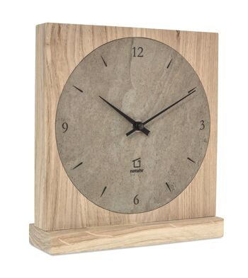 Horloge de table chêne bois massif pierre naturelle - chêne non traité - radio horlogerie 1
