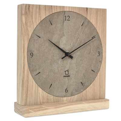 Horloge de table chêne bois massif pierre naturelle - chêne non traité - radio horlogerie