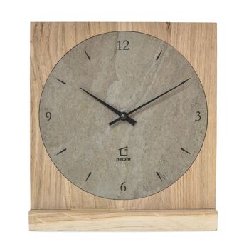 Horloge de table bois massif chêne pierre naturelle - chêne non traité - mouvement quartz 5