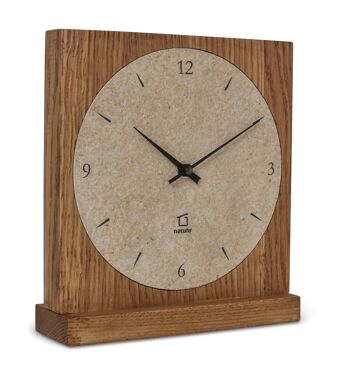 Horloge de table bois de chêne massif pierre naturelle - chêne fumé - mouvement à quartz 1